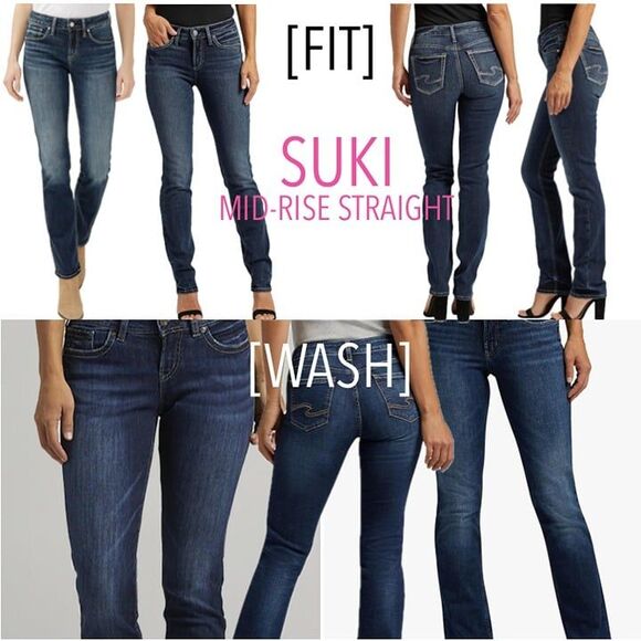 Silver Jeans Co. Suki Mid Rise Straight Leg Jeans Vintage Dark Wash 33W 12 14 - Picture 4 of 12